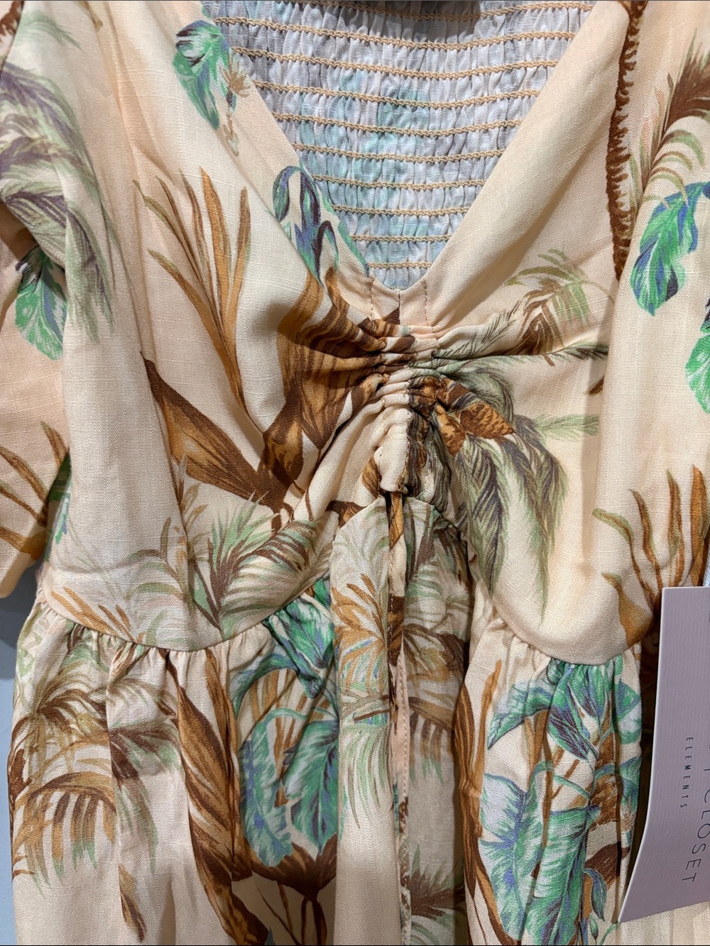 White Closet Cream Tropical Tie-Front Mini Dress - Picture 5 of 13
